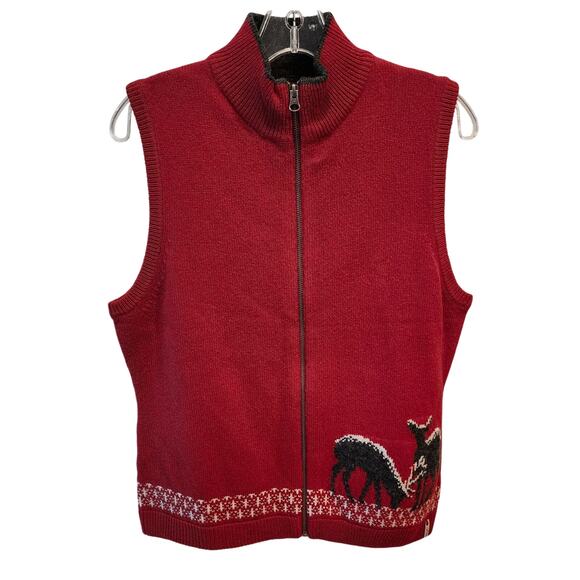 NWT Woolrich Womens Red Grazing Deer Vest sz M 100% Lambswool - Picture 1 of 7
